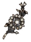 A DIAMOND AND PEARL FLORAL SPRAY BROOCH