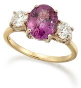 AN 18 CARAT GOLD PINK SAPPHIRE AND DIAMOND RING