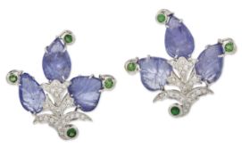 A PAIR OF GEM AND DIAMOND CLIP EARRINGS