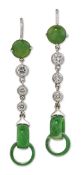 A PAIR OF JADE AND DIAMOND CLIP EARRINGS