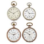 A GROUP OF FOUR ASSORTED OPEN FACED POCKET WATCHES