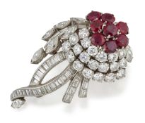 A RUBY AND DIAMOND BROOCH