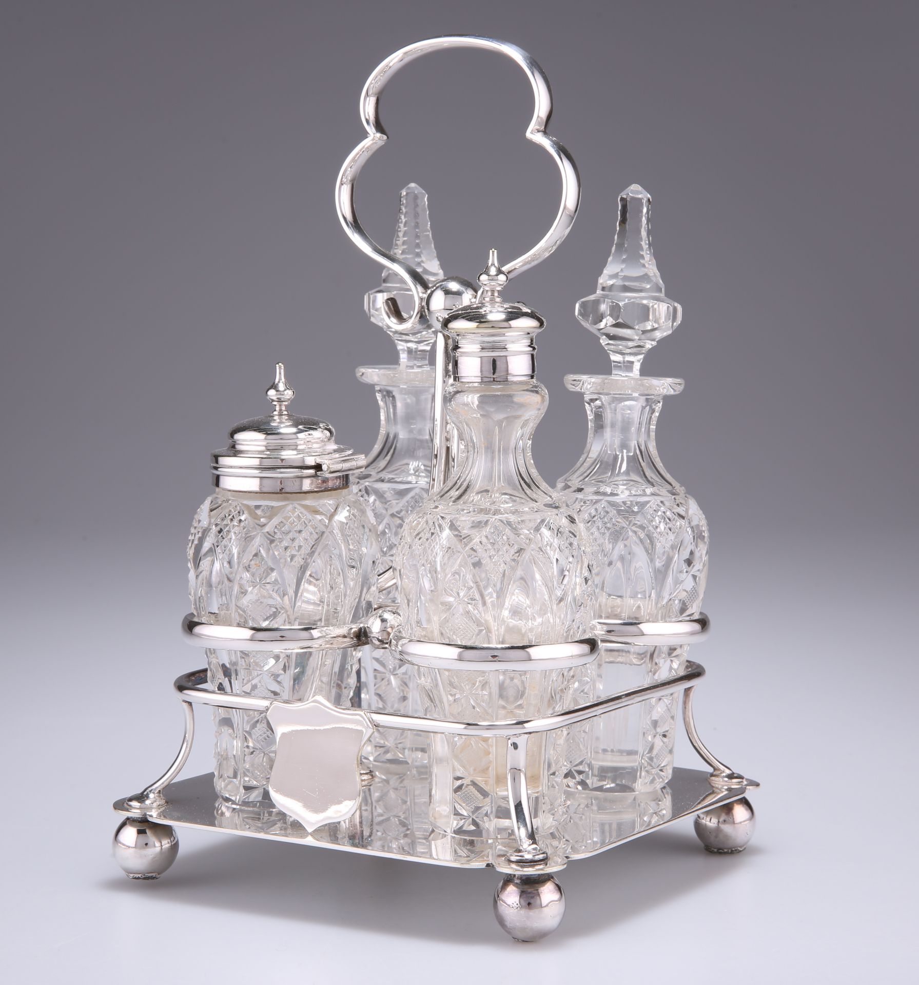 A LATE VICTORIAN ELECTROPLATED FOUR-BOTTLE CRUET SET - Image 2 of 4
