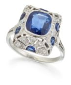 AN ART DECO SAPPHIRE AND DIAMOND RING