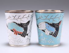 TWO RUSSIAN ENAMELLED VODKA CUPS