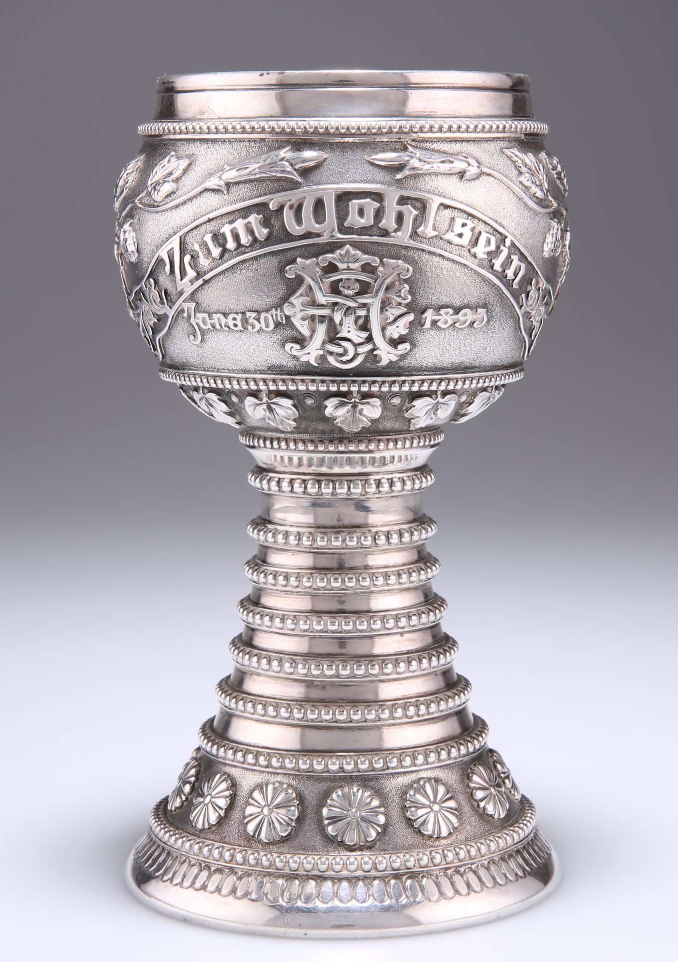 A LARGE AND UNUSUAL VICTORIAN CAST SILVER GOBLET