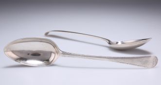 A PAIR OF GEORGE III SILVER FEATHER-EDGED TABLESPOONS