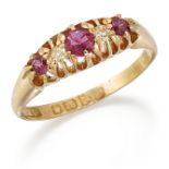 AN 18 CARAT GOLD RUBY AND DIAMOND RING