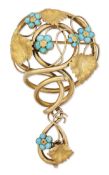 AN ART NOUVEAU TURQUOISE BROOCH