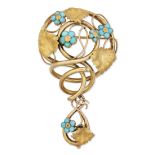 AN ART NOUVEAU TURQUOISE BROOCH