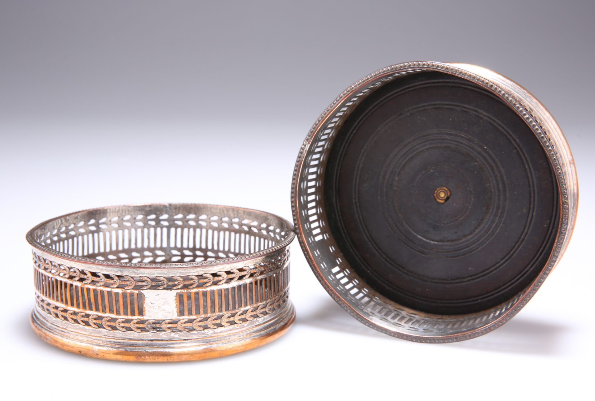 A PAIR OF OLD SHEFFIELD PLATE COASTERS, CIRCA 1790,