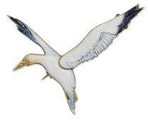 AN ENAMELLED NOVELTY GANNET BROOCH