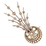 A LATE 19TH CENTURY SEED PEARL AND DIAMOND AIGRETTE BROOCH, c.1880