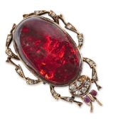 A VICTORIAN GARNET, DIAMOND AND RUBY BEETLE BROOCH