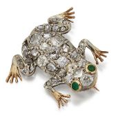 A DIAMOND AND EMERALD NOVELTY FROG BROOCH