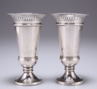 A PAIR OF GEORGE V SILVER VASES