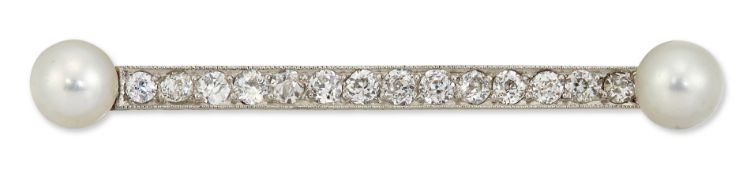 A PEARL AND DIAMOND BAR BROOCH