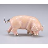 AN ELIZABETH II SILVER AND ENAMEL NOVELTY MODEL OF A PIG