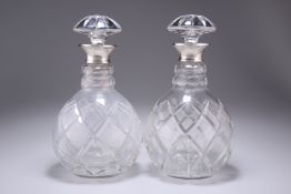 A PAIR OF ELIZABETH II SILVER-COLLARED DECANTERS