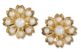 A PAIR OF SPLIT PEARL CLUSTER EARRINGS