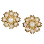 A PAIR OF SPLIT PEARL CLUSTER EARRINGS