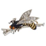 A NOVELTY DIAMOND AND ENAMEL WINGED INSECT BROOCH