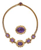 A 19TH CENTURY AMETHYST NECKLACE AND BROOCH SUITE