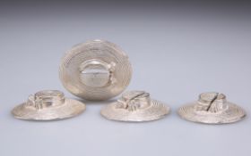 AN ELIZABETH II SET OF FOUR SILVER NOVELTY SUN HAT MENU HOLDERS