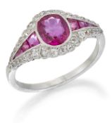 A BURMA RUBY AND DIAMOND RING