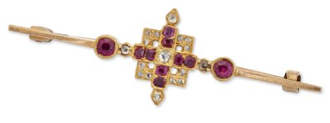 A RUBY AND DIAMOND BAR BROOCH