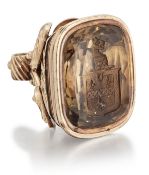 A LARGE 19TH CENTURY CITRINE INTAGLIO FOB SEAL