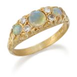 AN 18 CARAT GOLD OPAL AND DIAMOND RING