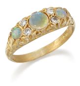 AN 18 CARAT GOLD OPAL AND DIAMOND RING