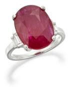 AN 18 CARAT WHITE GOLD RUBY AND DIAMOND RING