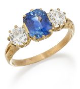 A CEYLON SAPPHIRE AND DIAMOND RING