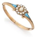 A PEARL AND TURQUOISE BANGLE