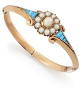 A PEARL AND TURQUOISE BANGLE