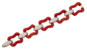 A CORAL AND DIAMOND BRACELET