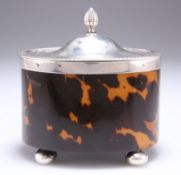 AN EDWARDIAN SILVER MOUNTED TORTOISESHELL TEA CADDY