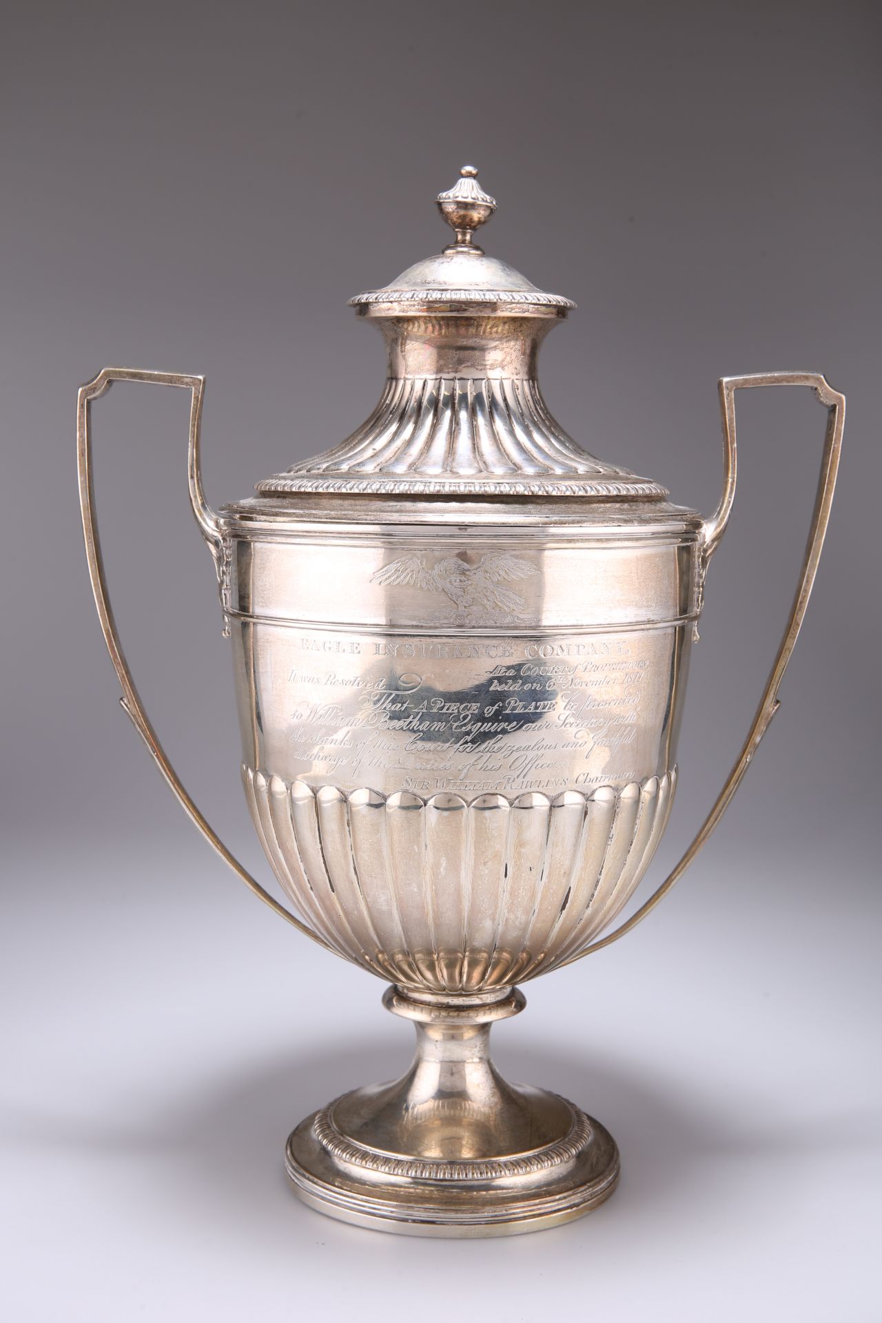 A LARGE GEORGE III SILVER CUP AND COVER