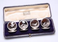 A GEORGE V SET OF FOUR TORTOISESHELL MENU HOLDERS