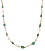 AN EMERALD AND BAROQUE PEARL NECKLACE,