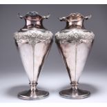 A LARGE PAIR OF ART NOUVEAU SILVER-PLATED VASES,