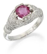 A BURMA RUBY AND DIAMOND RING