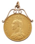 AN 1887 VICTORIA JUBILEE HEAD DOUBLE SOVEREIGN £2 COIN, SOLDERED AS A PENDANT