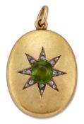 A VICTORIAN GREEN DOUBLET AND DIAMOND LOCKET PENDANT