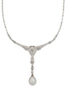 TIFFANY & CO: A NATURAL SALTWATER PEARL AND DIAMOND NECKLACE