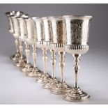 A SET OF EIGHT SILVER-PLATED GOBLETS