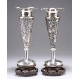 A PAIR OF CHINESE SILVER VASES