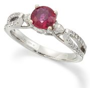 AN 18 CARAT WHITE GOLD RUBY AND DIAMOND RING